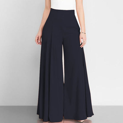 Cap Point Navy / S Carmen Elegant High Waist Wide Leg Vintage Flare Trousers