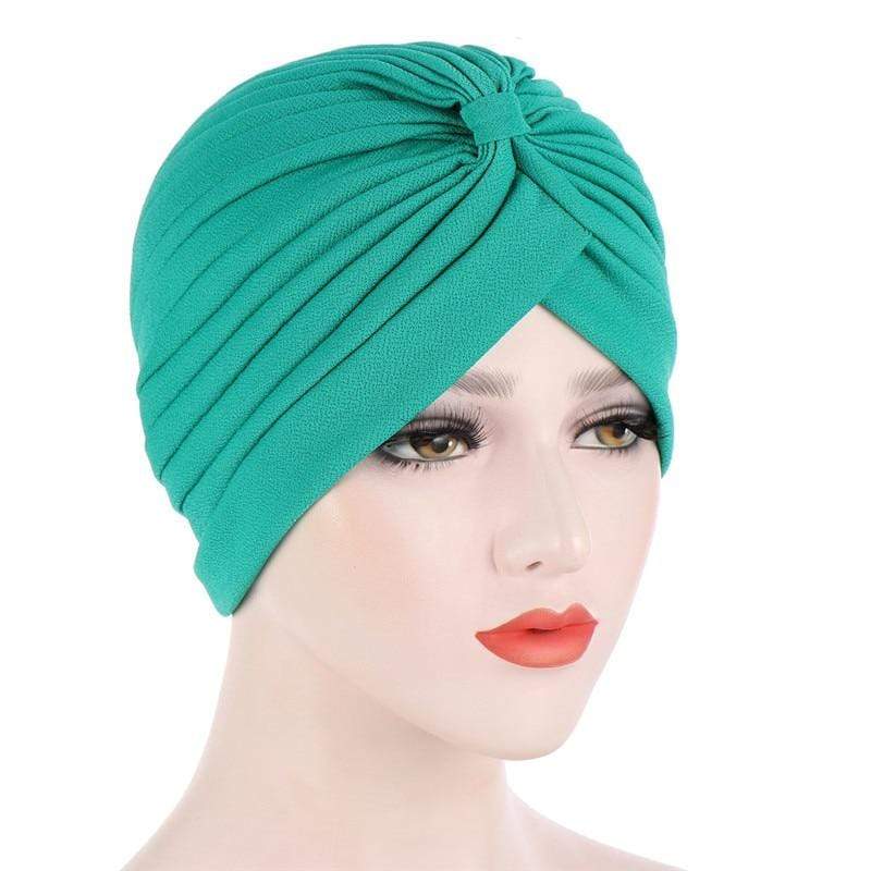 Cap Point Neon Green Solid folds pearl inner hijab cap