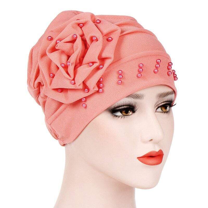 Cap Point New Fashion Ruffle Beaded Solid Scarf Cap