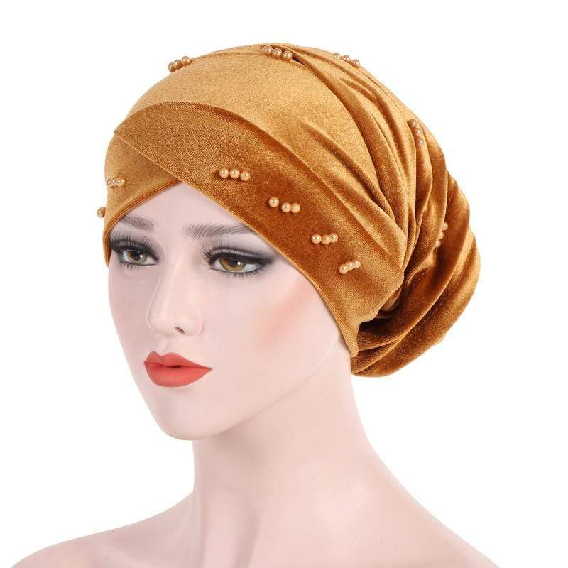 Cap Point New Solid Pearl Beaded Turban Head Scarf