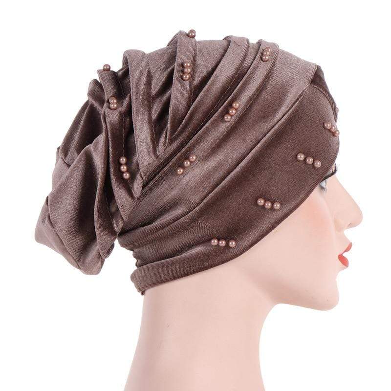 Cap Point New Solid Pearl Beaded Turban Head Scarf