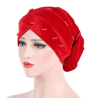 Cap Point New Solid Pearl Beaded Turban Head Scarf