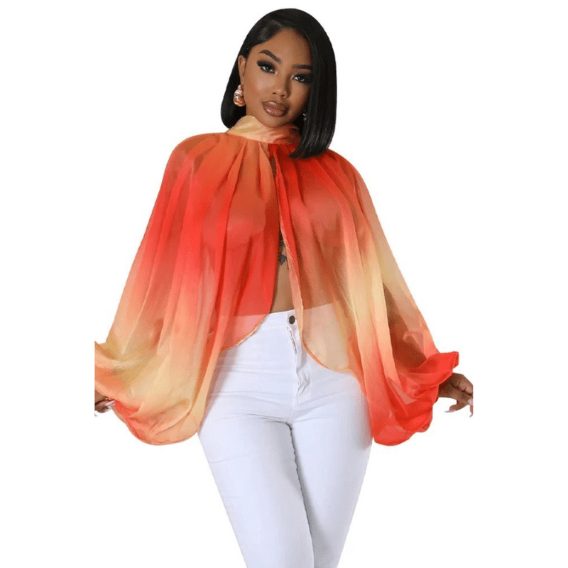 Cap Point Orange / M Aimee Sleeve Chiffon Split Blouse