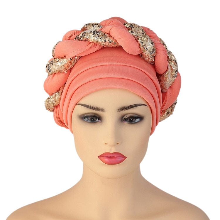 Cap Point Orange / One Size Celia Auto Geles Shinning Sequins Turban Headtie