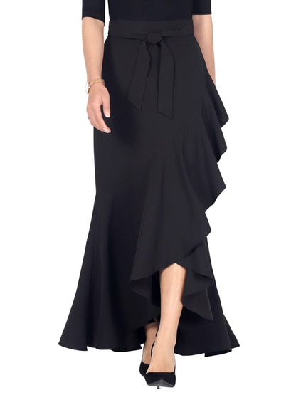 Cap Point Perline High Waist Wrap Asymmetrical Ruffle Mermaid Maxi Skirt