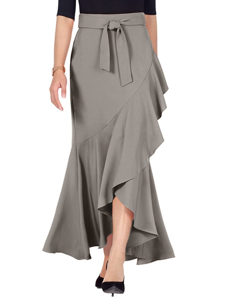 Cap Point Perline High Waist Wrap Asymmetrical Ruffle Mermaid Maxi Skirt