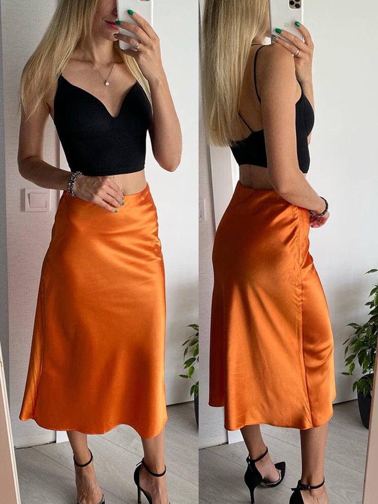 Cap Point Perline High Waisted Satin Office Ladies Maxi Skirt