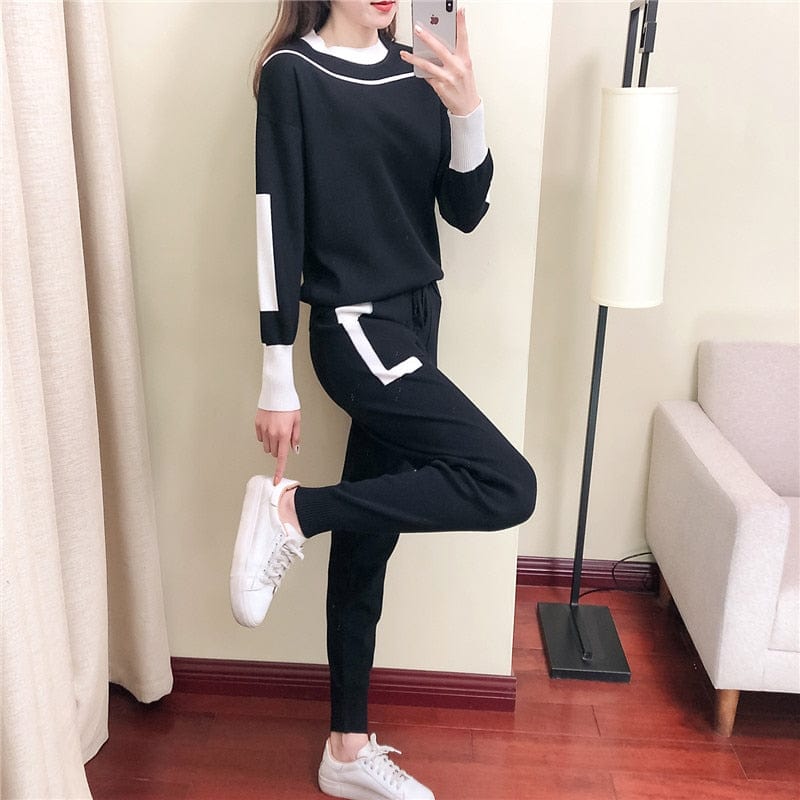 Cap Point Phinea 2 Piece Knitted Long Sleeve Pullover Sweater Jumper Top and Pants Set