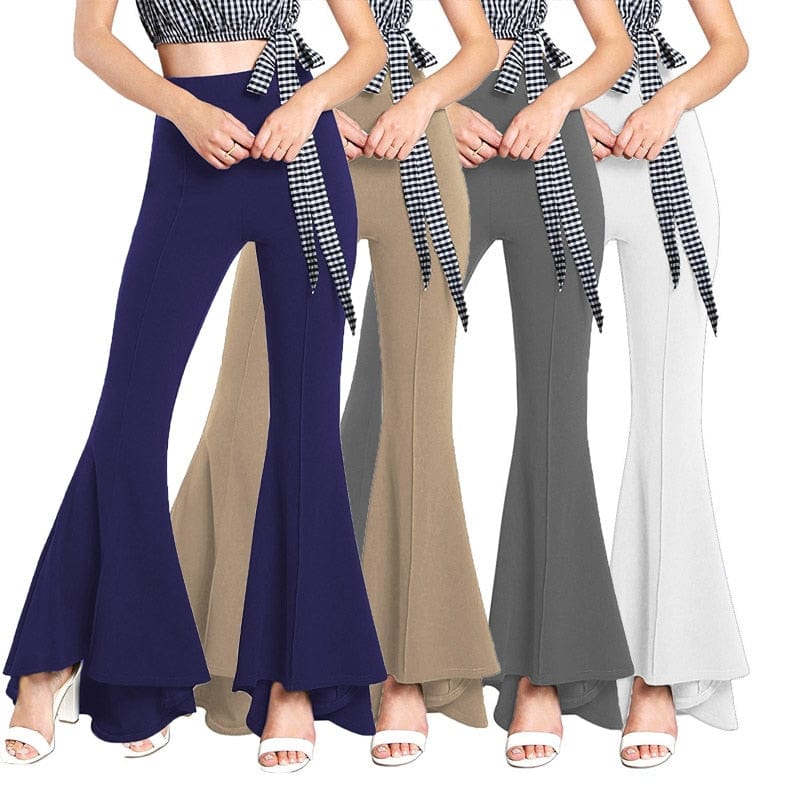 Cap Point Phinea Bell Bottom Wide Leg Flare Stretch High Waist irregular Palazzo Pants