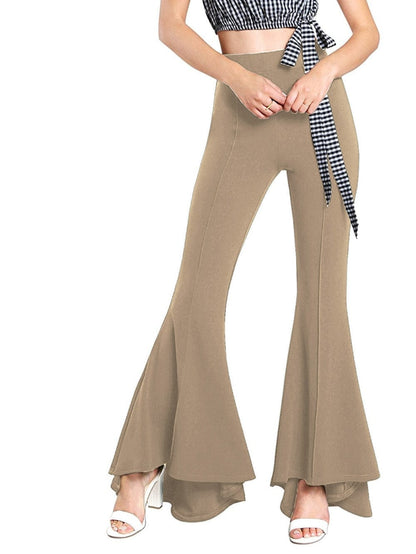 Cap Point Phinea Bell Bottom Wide Leg Flare Stretch High Waist irregular Palazzo Pants