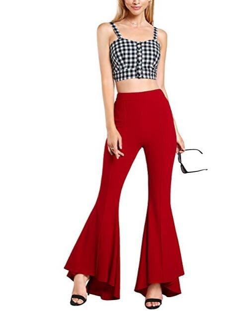 Cap Point Phinea Bell Bottom Wide Leg Flare Stretch High Waist irregular Palazzo Pants