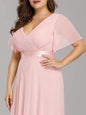 Cap Point Pink / 4 Mileine Elegant Long Evening A Line V Neck Ruffles Chiffon Formal Wedding Party Dress