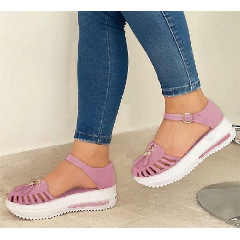 Cap Point Pink / 4 Summer Platform Hollow Out Round Toe Beach Flat Sandals