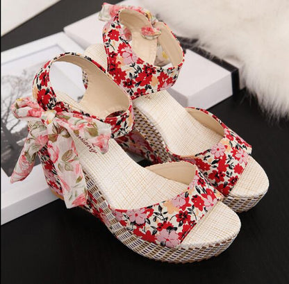 Cap Point pink / 5 Carole Dot Bowknot Design Platform Wedge Ankle Strap Open Toe Sandals