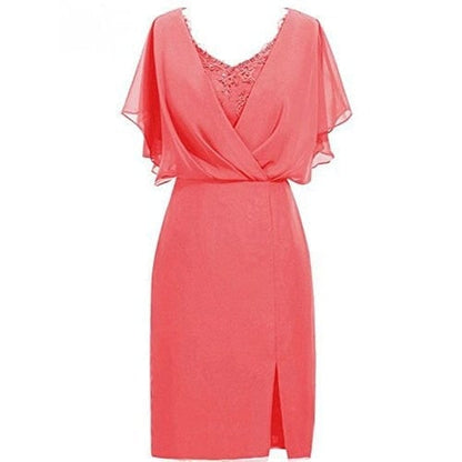 Cap Point Pink / 6 Allegra V-Neck Short Sleeves Knee Length Mother of The Groom Dress