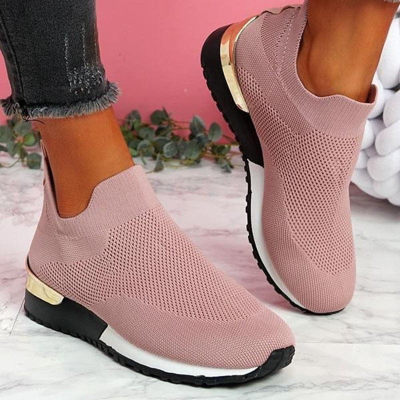 Cap Point Pink / 6 New Spring Knitting Mesh Breathable Platform Sneakers