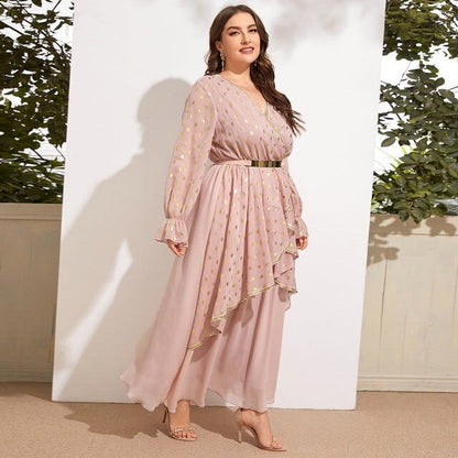 Cap Point Pink / L Becky Chic Elegant Plus Size Luxury Designer Evening Party Oversize Maxi Dress