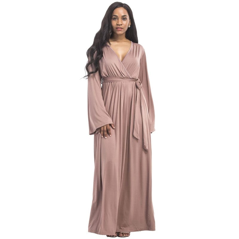 Cap Point Pink / M Melania V-neck Belt Maternity Maxi Dress