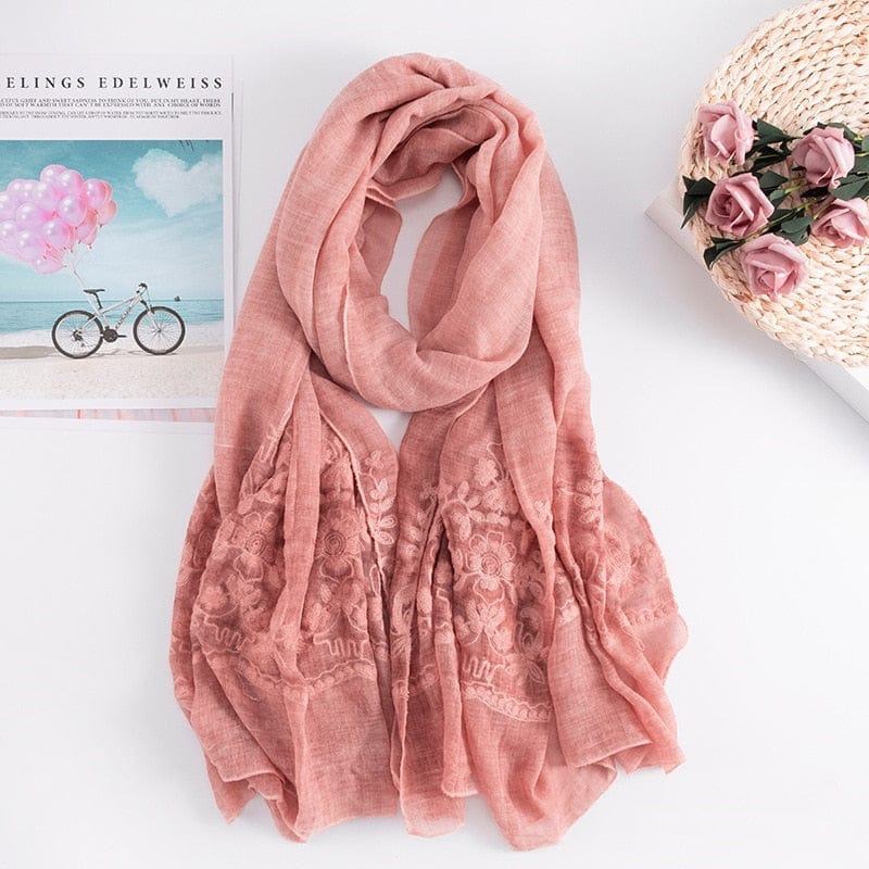 Cap Point Pink Martha plain soft viscose embroider winter wrap hijab foulard shawl scarf