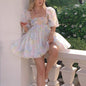 Cap Point pink / S Leonardo Puff Sleeve Square Neck Tulle Mini Dress