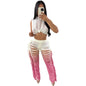 Cap Point Pink / XL Aimee Crochet Crop Top and Wide Leg Pants Tassel Hollow Out Hole Two Piece Set