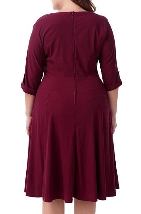 Cap Point Plus size V-neck Half Sleeve A-line Midi Dress