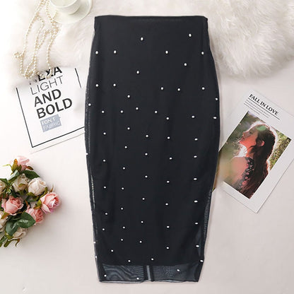 Cap Point Prisca Beads High Waist Slim Mesh Modest Classy Pencil Skirt