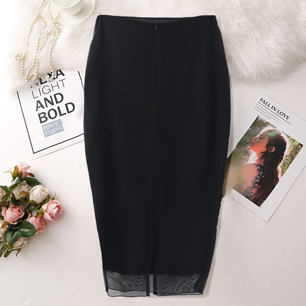 Cap Point Prisca Beads High Waist Slim Mesh Modest Classy Pencil Skirt