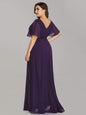 Cap Point Purple / 4 Mileine Elegant Long Evening A Line V Neck Ruffles Chiffon Formal Wedding Party Dress