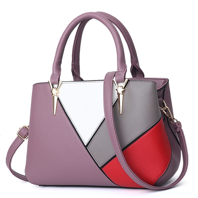 Cap Point purple European Designer Shoulder Stitching solid color PU Leather Handbag