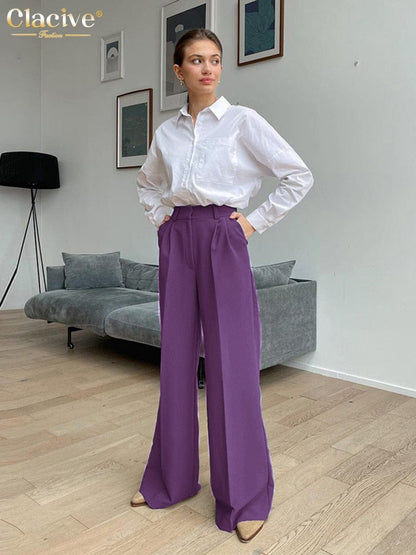 Cap Point Purple / S Fashion Wide Leg High Waisted Casual Pants