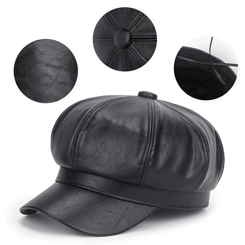 Cap Point Quality Fashion Leather Newsboy Octagonal Cap