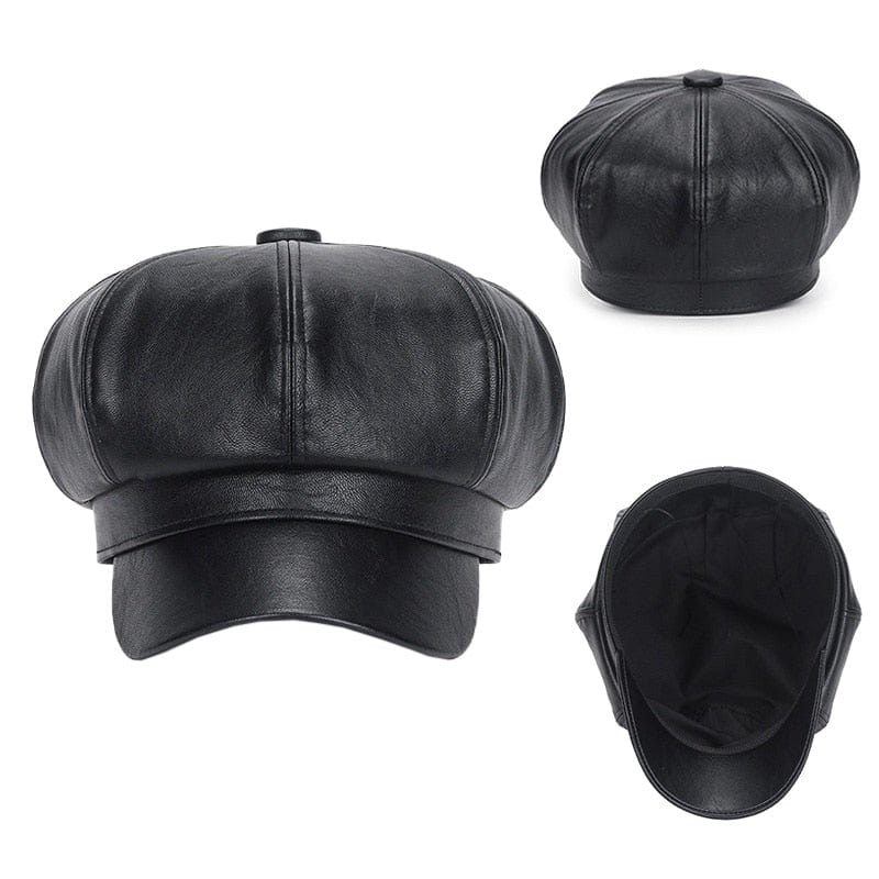 Cap Point Quality Fashion Leather Newsboy Octagonal Cap