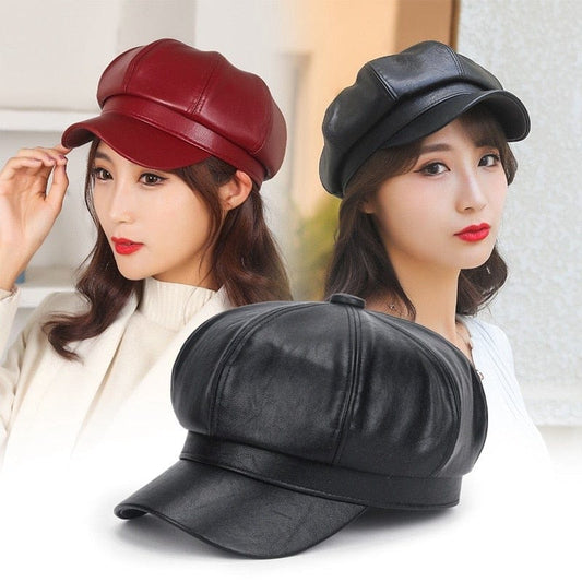 Cap Point Quality Fashion Leather Newsboy Octagonal Cap