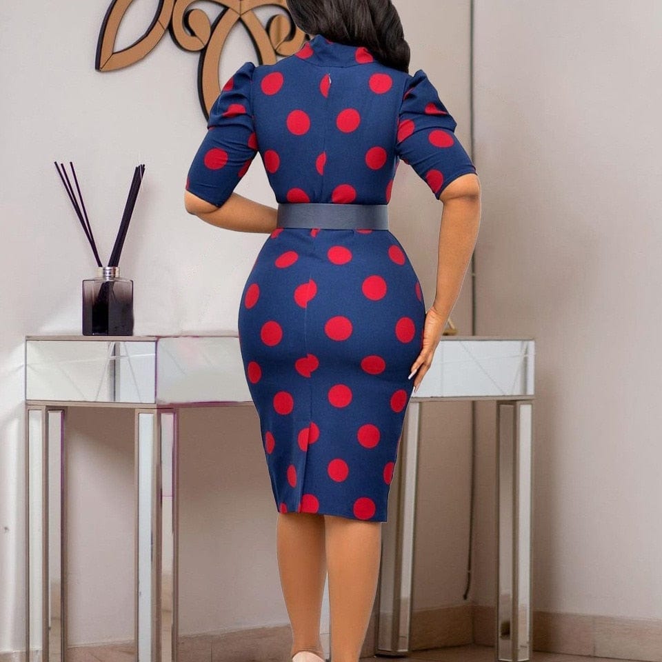 Cap Point Raissa Elegant Dot Printed High Waisted Short Sleeve Midi Dress