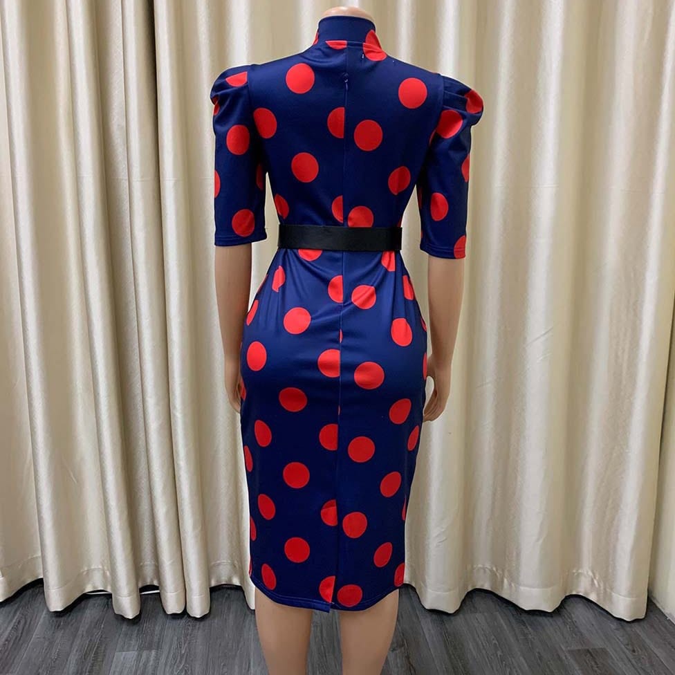 Cap Point Raissa Elegant Dot Printed High Waisted Short Sleeve Midi Dress