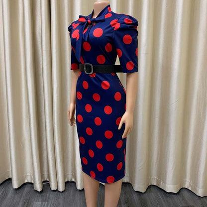 Cap Point Raissa Elegant Dot Printed High Waisted Short Sleeve Midi Dress