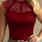 Cap Point Red / S Gwendolyn Polka Dot Sexy Lace Ruffle Round Neck Sheer Blouse