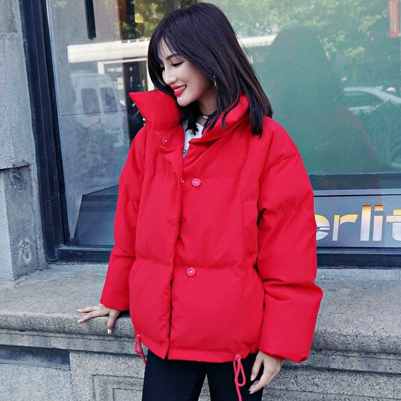 Cap Point Red / S Julienne Stand Collar Solid Oversized Down Winter Coat