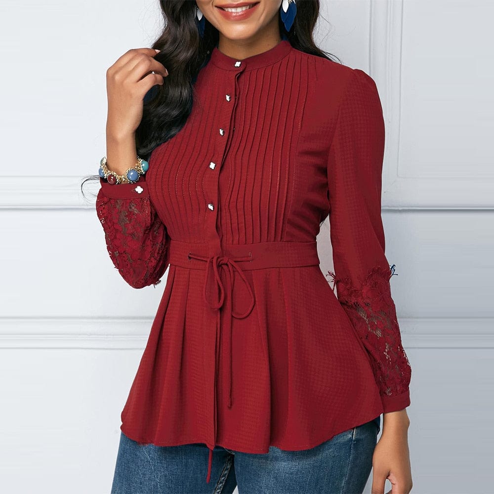 Cap Point Red / S Maguy Sexy Hollow Out Lace Blouse