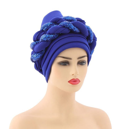 Cap Point Royal blue / One Size Celia Auto Geles Shinning Sequins Turban Headtie