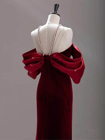 Cap Point Salome Premium Sense Wine Red Fishtail One Line Shoulder Evening Dress