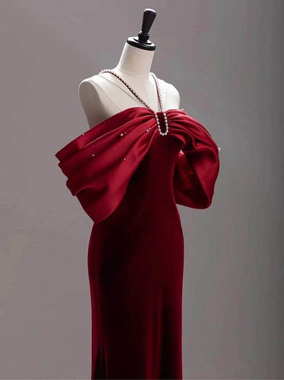 Cap Point Salome Premium Sense Wine Red Fishtail One Line Shoulder Evening Dress