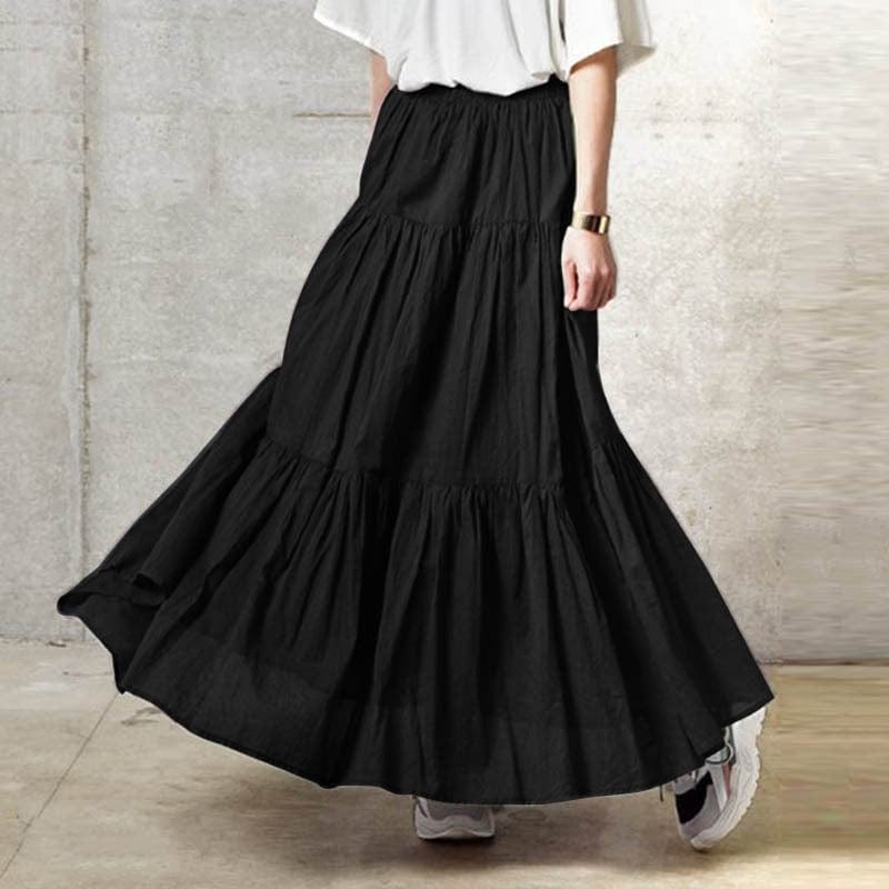 Cap Point Serena Loose Elastic Waist Ruffles Maxi Skirt