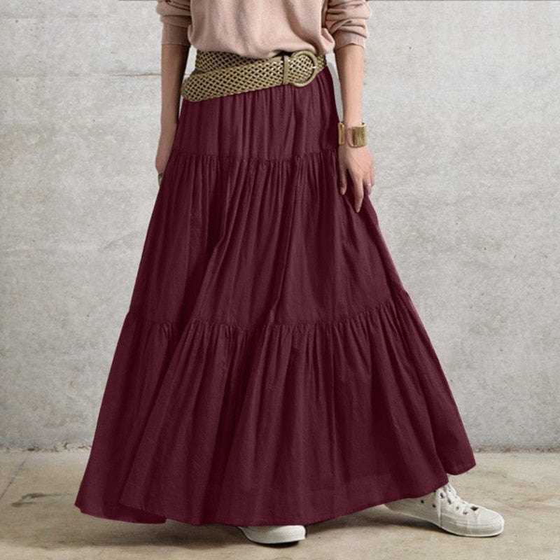 Cap Point Serena Loose Elastic Waist Ruffles Maxi Skirt