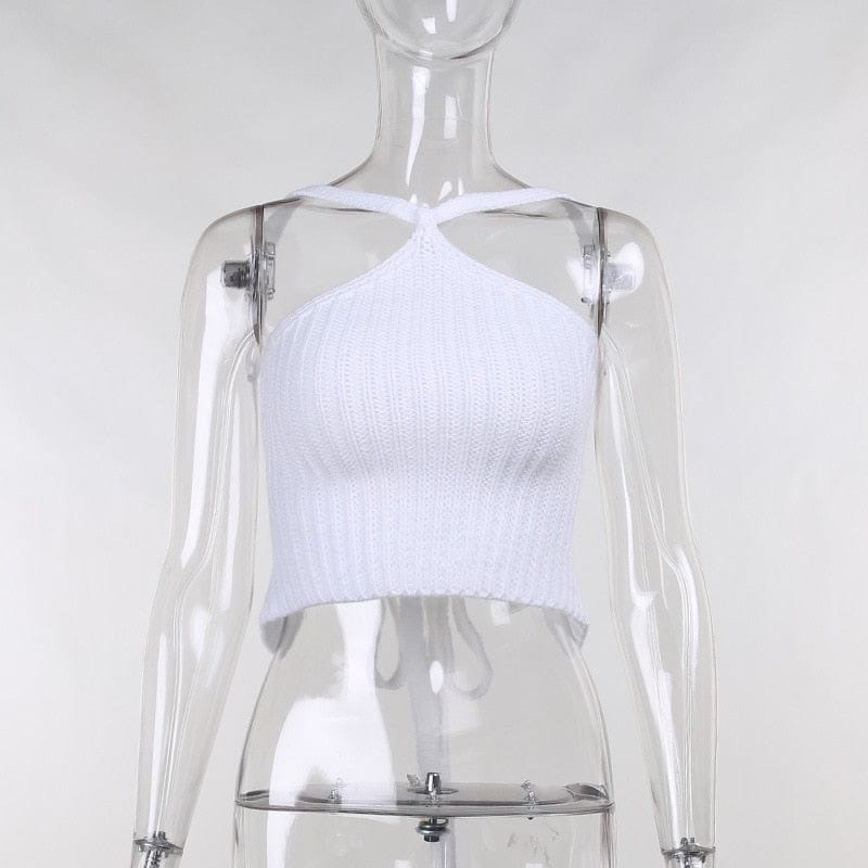 Cap Point Sexy Summer Sleevless Slim Fit Knitted Backless Bandage Crop Top