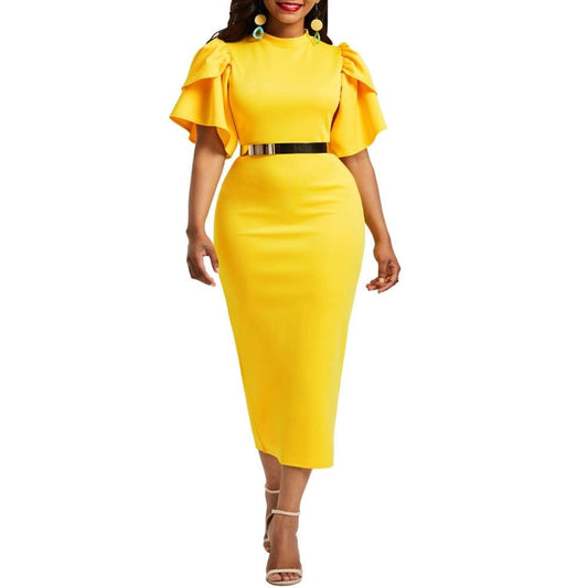 Cap Point Shante Flare Sleeve V-Neck Bodycon Midi Dress