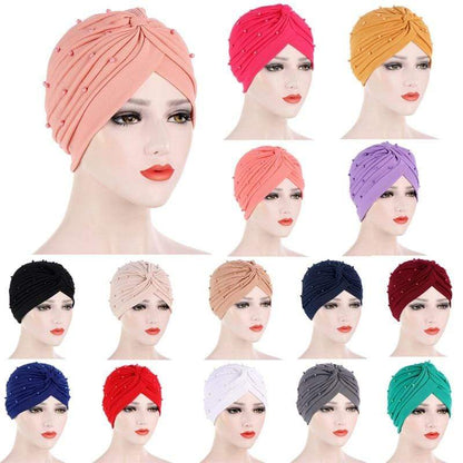 Cap Point Solid folds pearl inner hijab cap