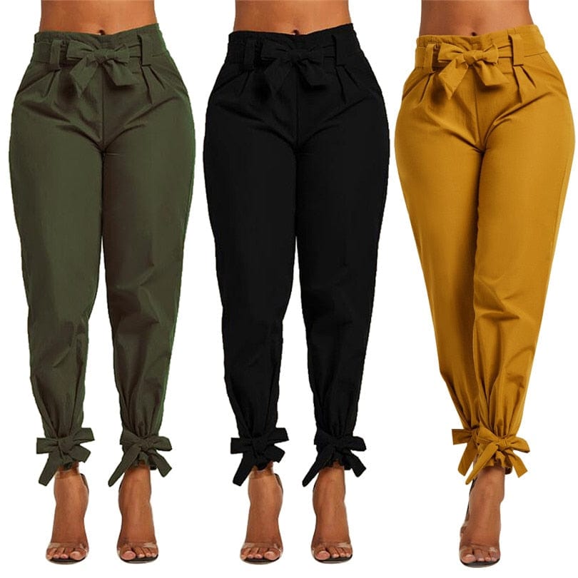 Cap Point Summer Bow Sashes High Waist Pencil Pants