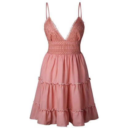 Cap Point Summer Lace Halter Sexy Backless Beach Dress